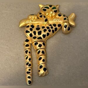 Gold Vintage Articulated  Leopard Brooch with Black Spots